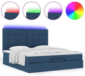 vidaXL Οθωμανικό κρεβάτι με στρώμα & LEDs Μπλε 180x200cm ύφασμα