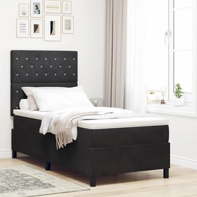 vidaXL LED Κρεβάτι με βάθρο με στρώμα Μαύρο 90 x 190 cm ύφασμα
