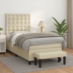 vidaXL Κρεβάτι Boxspring με Στρώμα Κρεμ 100x200εκ. από Συνθετικό Δέρμα