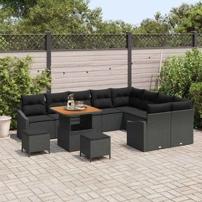 vidaXL Σετ Καναπέ Κήπου με μαξιλάρι 12 pcs Μαύρο Πολυ ράταν
