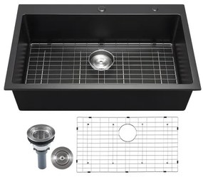 VEVOR 84 cm Granite Kitchen Sink Top Mount Single Bowl Drop-In Basin for RV Bar