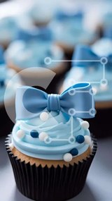 Intra Συλλεκτικό Ξύλινο Παζλ Plywood 4mm - Ποικιλία cupcakes με μπλε φιόγκους και ψεκασμούς Σε Ξύλινο Κουτί - Διαστάσεις: 10x10 cm – 25 κομμάτια