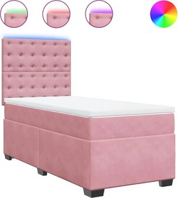 vidaXL Κρεβάτι Boxspring με Στρώμα Ροζ 90x190 εκ. Βελούδινο