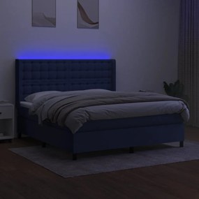 vidaXL Κρεβάτι Boxspring με Στρώμα & LED Μπλε 180x200 εκ. Υφασμάτινο