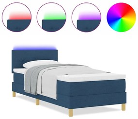 vidaXL LED Κρεβάτι με βάθρο με κεφαλάρι Μπλε 90 x 190 cm ύφασμα