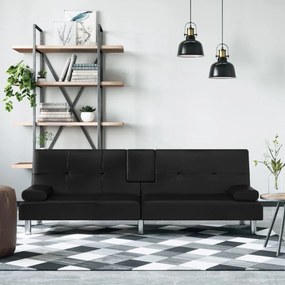 Καναπές Κρεβάτι με Ποτηροθήκες Μαύρος από Συνθετικό Δέρμα - Μαύρο