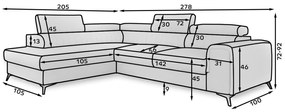 Γωνιακός Καναπές Elyria 119, Λειτουργία ύπνου, Σκούρο γκρι, Αποθηκευτικός χώρος, 278x205x72cm, 153 kg, Πόδια: Μέταλλο, Ξύλο: Πεύκο | Epipla1.gr