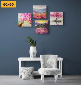 Σετ εικόνων όμορφη απομίμηση ελαιογραφίας σε ροζ - 4x 40x40