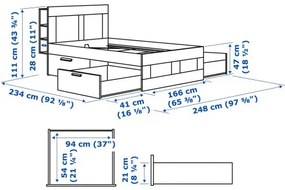 BRIMNES κρεβάτι με αποθηκευτικό χώρο και κεφαλάρι, 160X200 cm 691.574.56