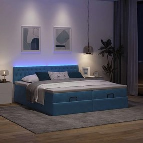 VidaXL Οθωμανικό κρεβάτι με στρώματα & LEDs Σκούρο μπλε Βελούδο
