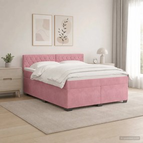 vidaXL Κρεβάτι Box Spring με Στρώμα και LED Ροζ 140 x 200 cm Βελούδο
