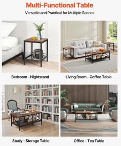 VEVOR 3 Pieces Living Room Table Sets 41.3 in Coffee Table with 2 End Tables