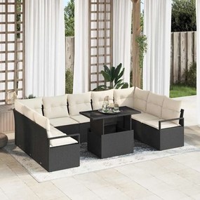 vidaXL Σετ Καναπέ Κήπου 10 pcs Μαύρο και κρεμ 100 x 55 x 73 εκ