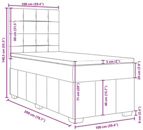 Κρεβάτι Boxspring με Στρώμα Σκούρο Γκρι 100x200 εκ. Υφασμάτινο - Γκρι