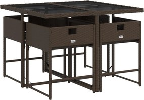 vidaXL Σετ Τραπεζαρίας Κήπου 5 Τεμαχίων Καφέ Συνθ. Ρατάν με Μαξιλάρια