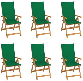 3065565 vidaXL Καρέκλες Κήπου 6 τεμ. από Μασίφ Ξύλο Teak με Πράσινα Μαξιλάρια Πράσινο, 1 Τεμάχιο