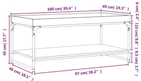 Τραπεζάκι Σαλονιού Γκρι Sonoma 100x49x45 εκ. Επεξεργασμένο Ξύλο - Γκρι