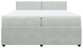 vidaXL Κρεβάτι Boxspring με Στρώμα Ανοιχτό Γκρι 200x200 εκ. Βελούδινο