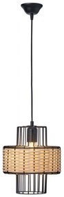 Arkolight Φωτιστικό Κρεμαστό Φ27cm Από Φυσικό Ρατάν Και Μαύρο Μέταλλο 429-3-27