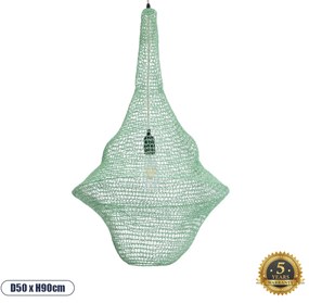 01876 GloboStar® KENTUCKY 01876 Vintage Κρεμαστό Φωτιστικό Πλέγμα Μονόφωτο 1 x E27 IP20 Τιρκουάζ Μέταλλο - Μ50 x Π50 x Υ90cm