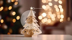 Intra Συλλεκτικό Ξύλινο Παζλ Plywood  4mm - Χριστουγεννιάτικο δέντρο από χαρτί με λευκά φώτα Σε Ξύλινο Κουτί - Διαστάσεις: 10x10 cm – 25 κομμάτια