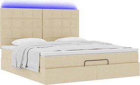 vidaXL Οθωμανικό κρεβάτι με στρώμα &amp; LEDs Cream 160x200cm ύφασμα