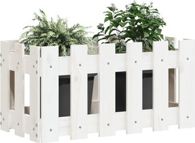 vidaXL Ζαρντινιέρα με Σχέδιο Φράχτη Λευκή 60 x 30 x 30 εκ. Μασίφ Πεύκο