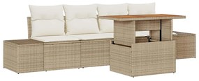 vidaXL Σετ Καναπέ Κήπου με αποθήκευση 5 pcs Μπεζ Πολυ ράταν