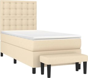 vidaXL Κρεβάτι Boxspring με Στρώμα Κρεμ 90x190 εκ.Υφασμάτινο