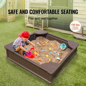 VEVOR Sandbox with Cover Square Sand Box HDPE Sand Pit Outdoor Backyard Ages3-12