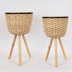 Καλάθια Ψάθινα 819-00359 (Σετ 2τμχ) Φ33x61cm/ Φ28x51,5cm Beige Estheti Home Ψάθα