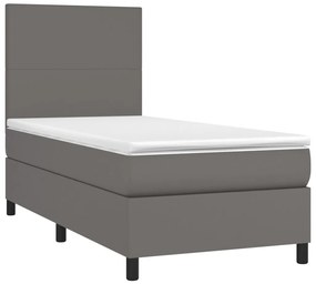 Κρεβάτι Boxspring με Στρώμα &amp; LED Γκρι 90x190 εκ. Συνθ. Δέρμα - Γκρι