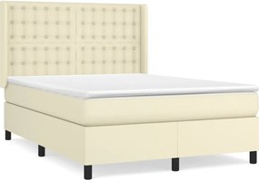 vidaXL Κρεβάτι Boxspring με Στρώμα Κρεμ 140x200εκ. από Συνθετικό Δέρμα