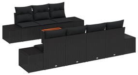 vidaXL Σετ 8 Τεμαχίων Καναπέ Κήπου με Μαξιλάρια Μαύρο Συνθετικό Ρατάν Ακακία