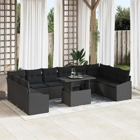 vidaXL Σετ Καναπέ με μαξιλάρι 11 pcs Μαύρο συνθετικό ρατάν