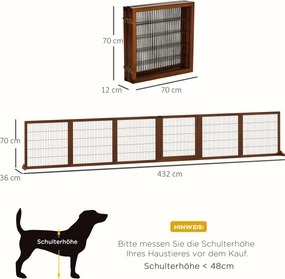 Dog Barrier Folding Pine Wood 432 x 36 x 70 cm Καφές