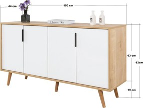 Κονσόλα Sapphire Δρυς / Λευκό PRIVEPE 150x44x18