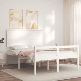 Κρεβάτι Ηλικιωμένου με Κεφαλάρι Λευκό Μασίφ Ξύλο Double - Λευκό