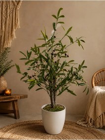 Stewehome διακοσμητικό τεχνητό δέντρο ελιάς αιγαίου σε λευκή γλάστρα Λευκό