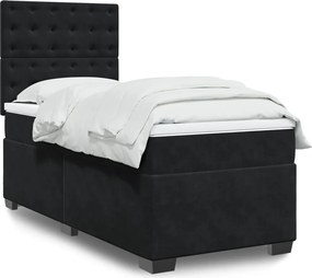 vidaXL Κρεβάτι Boxspring με Στρώμα Μαύρο 90x200 εκ. Βελούδινο