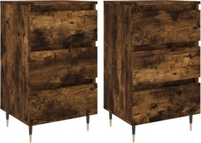 vidaXL Κομοδίνα 2 τεμ. Καπνιστή Δρυς 40 x 35 x 69 εκ. Επεξεργ. Ξύλο