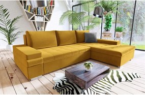 Γωνιακός καναπές - κρεβάτι Koba αναστρέψιμος με αποθηκευτικό χώρο, 274x182x83cm, Μουσταρδί - PL3017