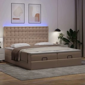 VidaXL Οθωμανικό κρεβάτι με στρώματα & LEDs Cappuccino Faux Leather