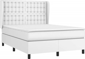 vidaXL Κρεβάτι Boxspring με Στρώμα Λευκό 140x190εκ.από Συνθετικό Δέρμα