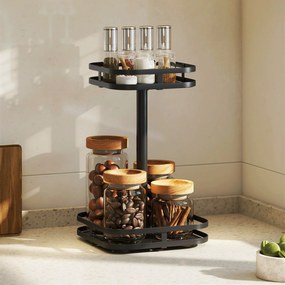 Περιστρεφόμενο ράφι μπαχαρικών, 2 επιπέδων, βεντούζες, μέταλλο, μαύρο