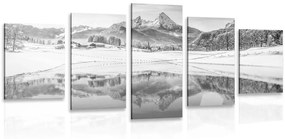 Εικόνα 5 τμημάτων χιονισμένο τοπίο στις Άλπεις σε ασπρόμαυρο