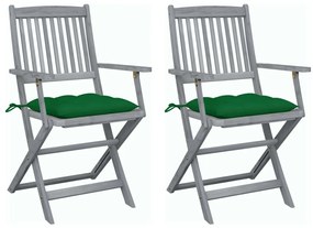 3064502 vidaXL Καρέκλες Εξωτ. Χώρου Πτυσσόμενες 2 τεμ Ξύλο Ακακίας &amp; Μαξιλάρια Πράσινο, 1 Τεμάχιο