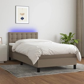 vidaXL Κρεβάτι Boxspring με Στρώμα &amp; LED Taupe 100x200 εκ. Υφασμάτινο