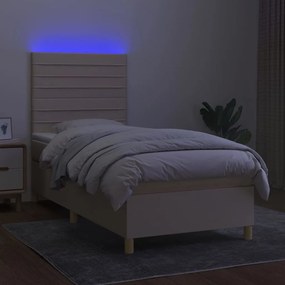 vidaXL Κρεβάτι Boxspring με Στρώμα &amp; LED Κρεμ 90x200 εκ. Υφασμάτινο