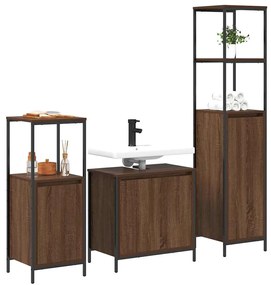 vidaXL Σετ Επίπλων Μπάνιου 3 pcs Καφέ δρυς και Μαύρο 36 x 35 x 165 εκ